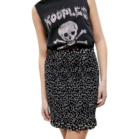 The Kooples Womens Short Skirt Black Daisy Dots Smocked 100% Viscose - Picture 13 of 14
